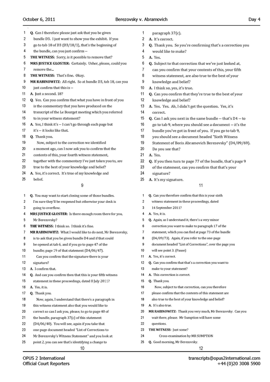 Стенограмма процесса "Березовский vs Абрамович" (6 октября 2011 года, день четвертый)