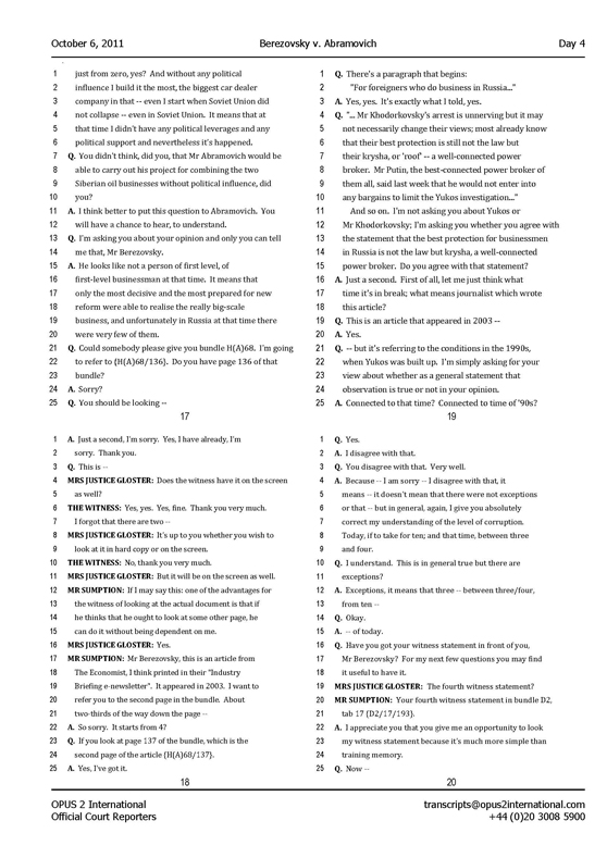 Стенограмма процесса "Березовский vs Абрамович" (6 октября 2011 года, день четвертый)