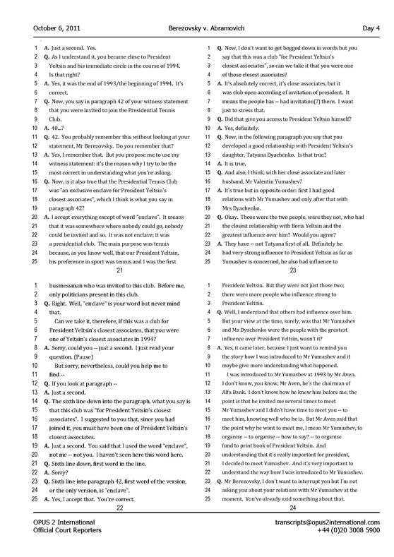 Стенограмма процесса "Березовский vs Абрамович" (6 октября 2011 года, день четвертый)