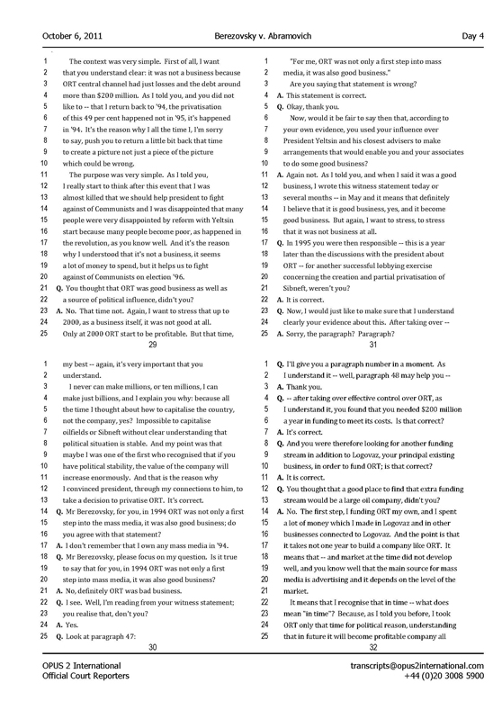 Стенограмма процесса "Березовский vs Абрамович" (6 октября 2011 года, день четвертый)