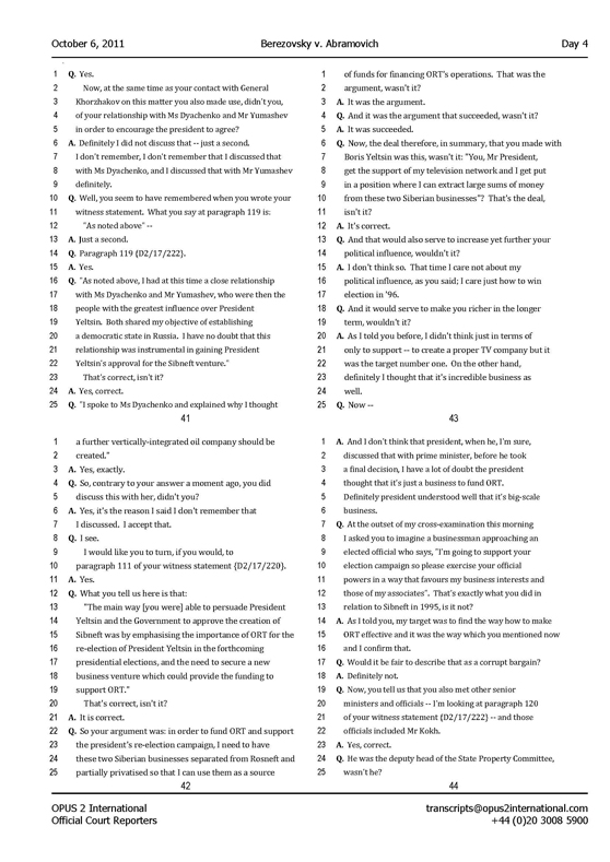 Стенограмма процесса "Березовский vs Абрамович" (6 октября 2011 года, день четвертый)