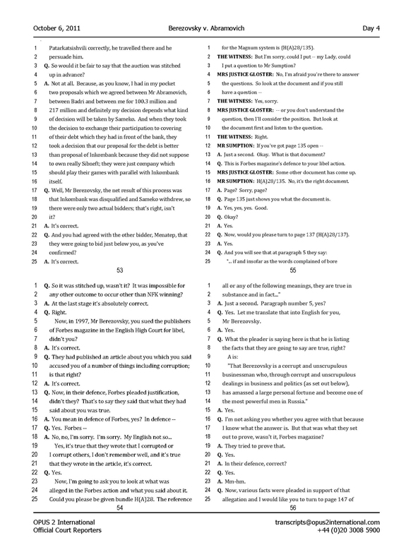 Стенограмма процесса "Березовский vs Абрамович" (6 октября 2011 года, день четвертый)