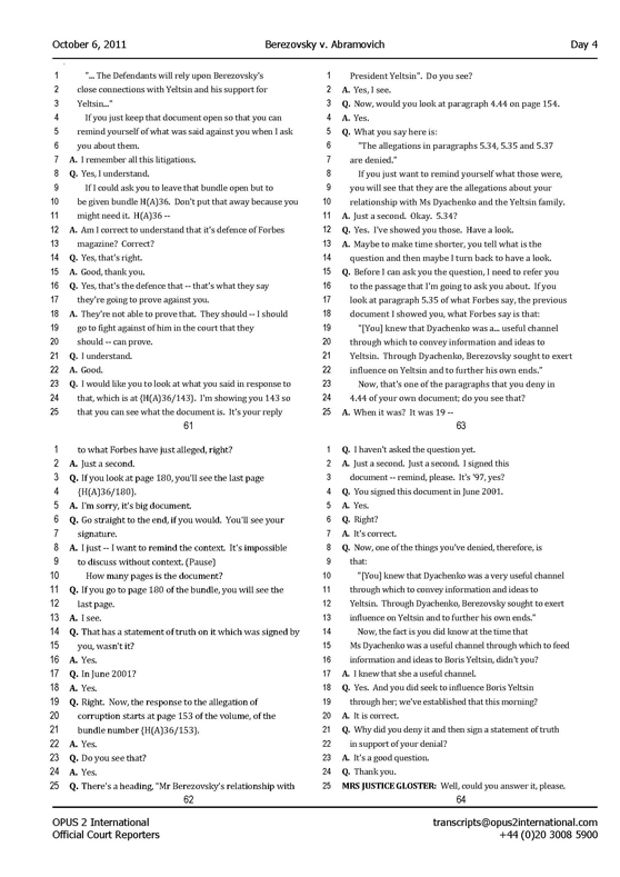Стенограмма процесса "Березовский vs Абрамович" (6 октября 2011 года, день четвертый)