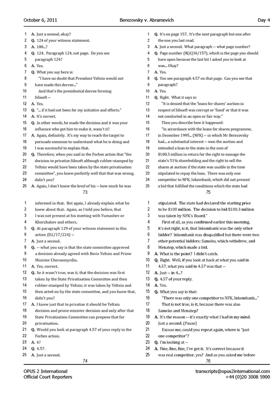 Стенограмма процесса "Березовский vs Абрамович" (6 октября 2011 года, день четвертый)