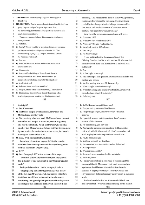 Стенограмма процесса "Березовский vs Абрамович" (6 октября 2011 года, день четвертый)