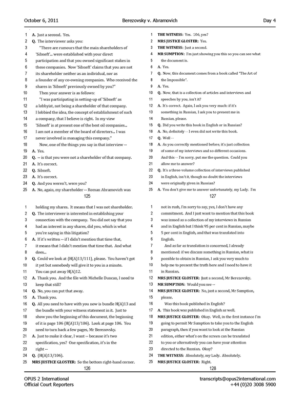 Стенограмма процесса "Березовский vs Абрамович" (6 октября 2011 года, день четвертый)