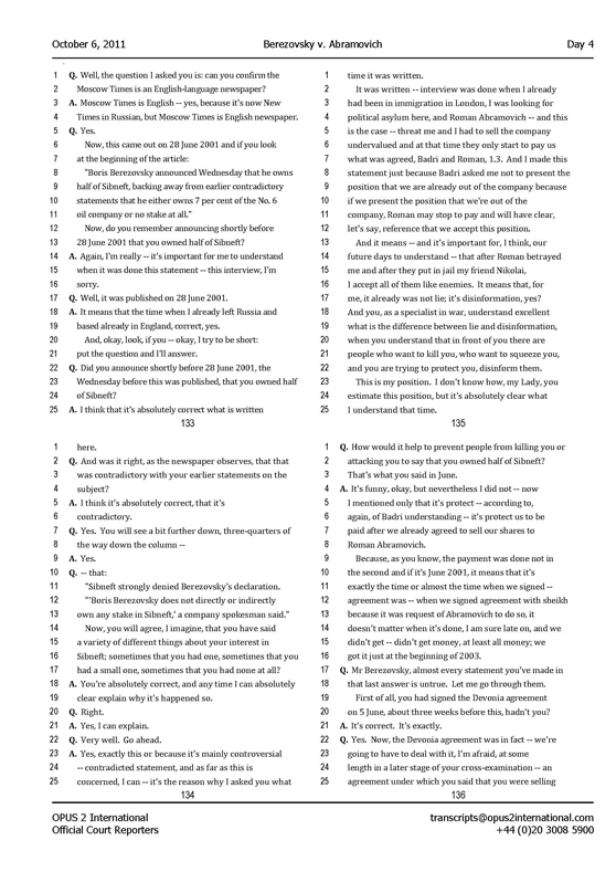 Стенограмма процесса "Березовский vs Абрамович" (6 октября 2011 года, день четвертый)
