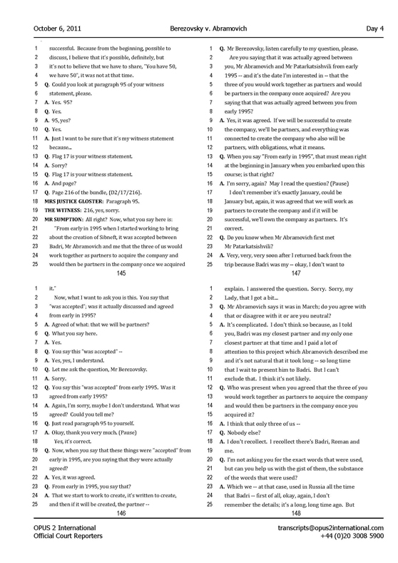 Стенограмма процесса "Березовский vs Абрамович" (6 октября 2011 года, день четвертый)