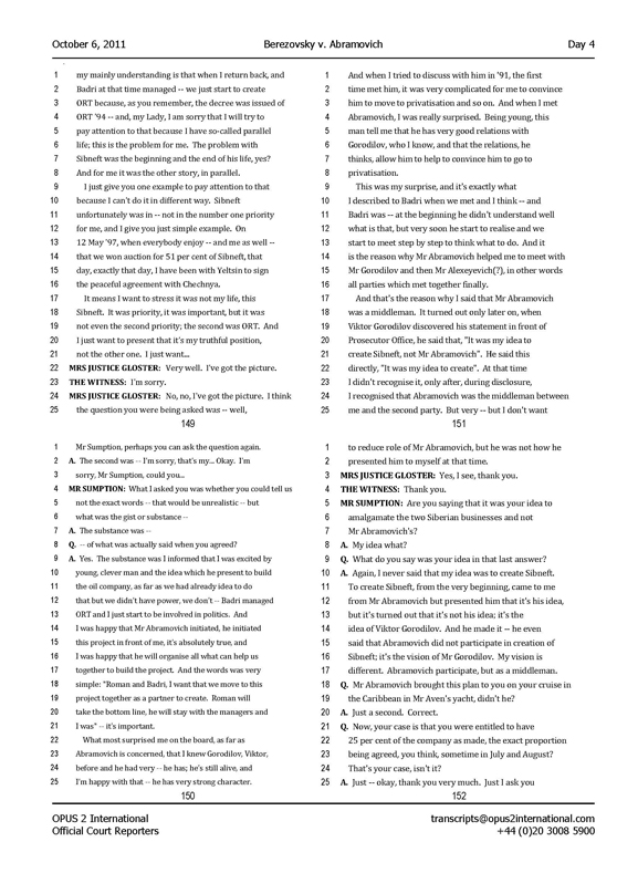 Стенограмма процесса "Березовский vs Абрамович" (6 октября 2011 года, день четвертый)