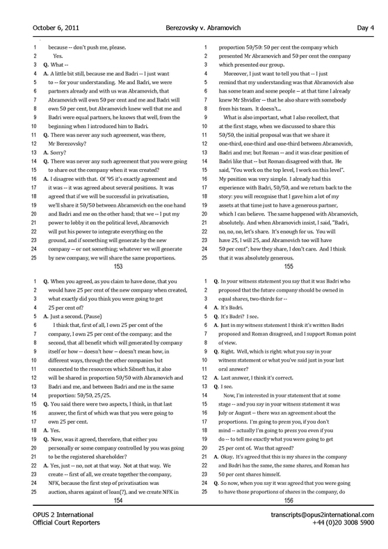 Стенограмма процесса "Березовский vs Абрамович" (6 октября 2011 года, день четвертый)