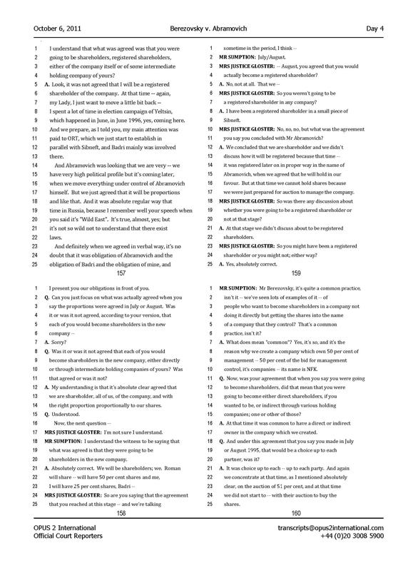 Стенограмма процесса "Березовский vs Абрамович" (6 октября 2011 года, день четвертый)