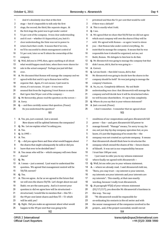 Стенограмма процесса "Березовский vs Абрамович" (6 октября 2011 года, день четвертый)