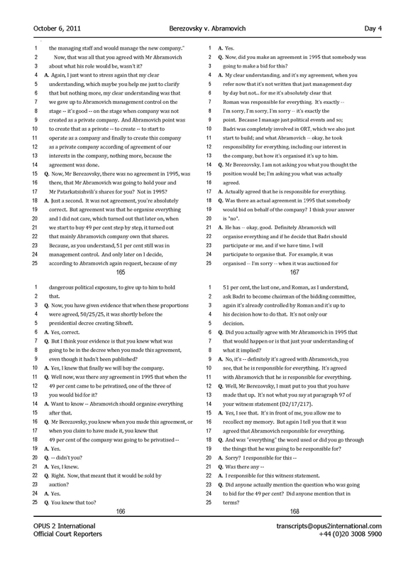 Стенограмма процесса "Березовский vs Абрамович" (6 октября 2011 года, день четвертый)