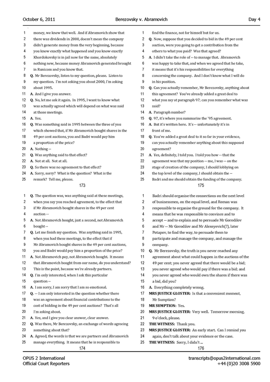 Стенограмма процесса "Березовский vs Абрамович" (6 октября 2011 года, день четвертый)