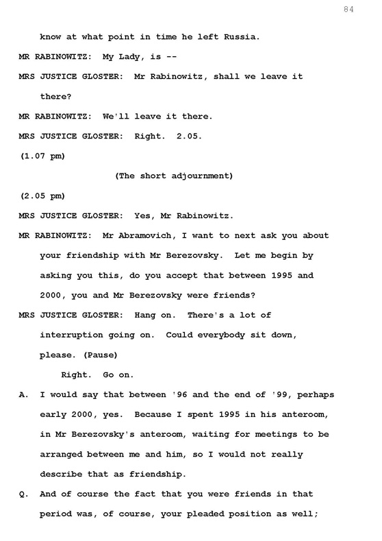 Стенограмма процесса "Березовский vs Абрамович" (1 ноября 2011 года, день семнадцатый)