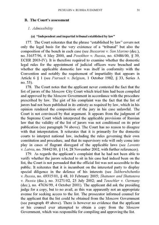 Решение ЕСПЧ по делу "Пичугин против России"