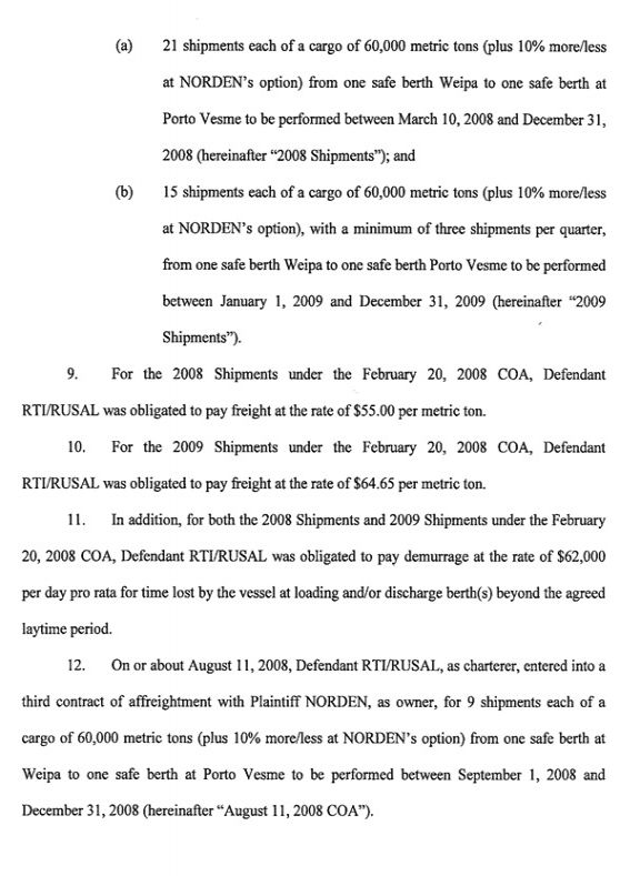 Norden A/S v. Rusal Trading International Ltd