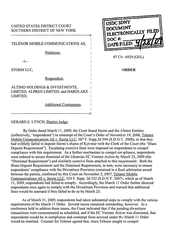 Telenor Mobile Telecommunications AS v. Storm LLC
