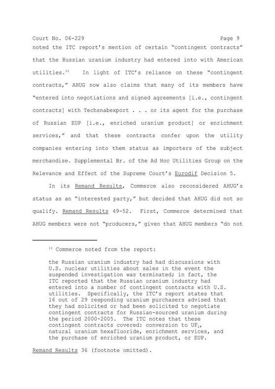 Ad Hoc Utilities Group v. USA, USEC Inc.