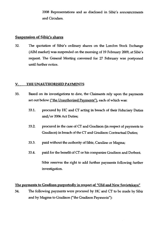 Sibir Energy Plc, Caraline Trading Ltd. v. Шалва Чигиринский, et. al.