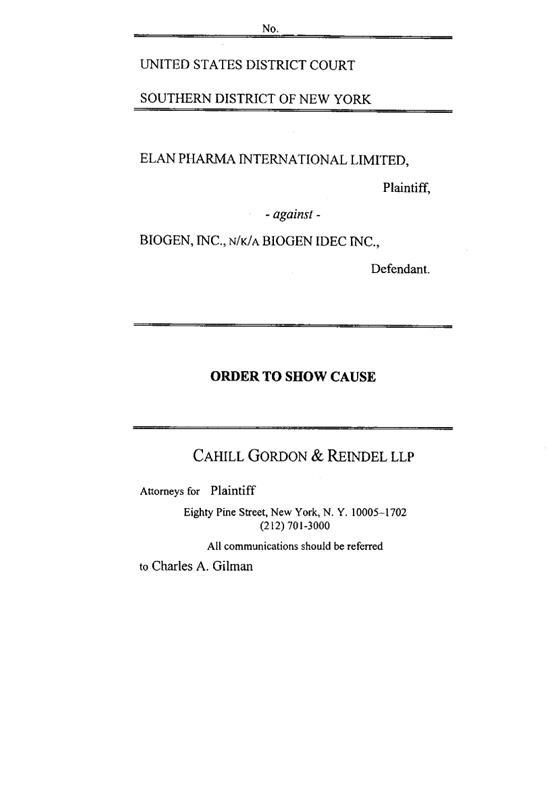 Elan Pharma International Ltd. v. Biogen Inc.