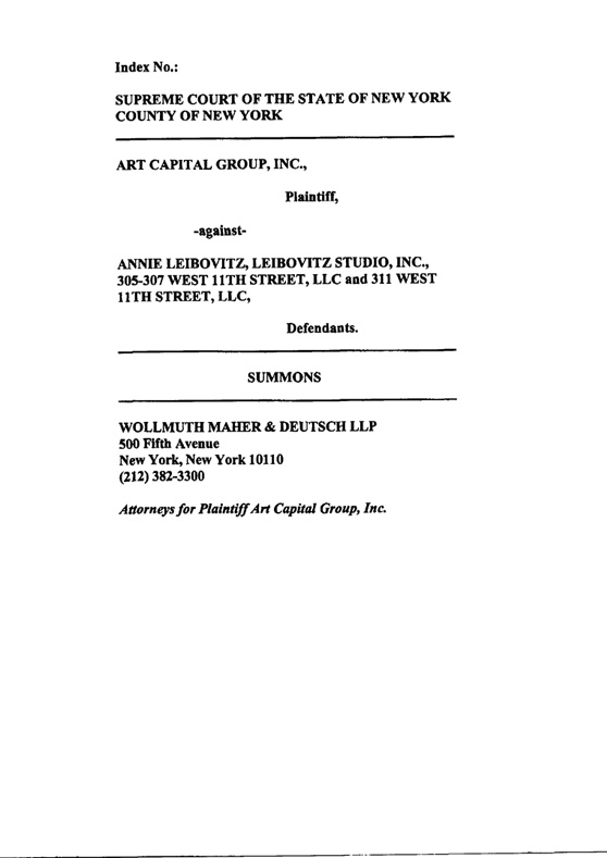 Art Capital Group v. Annie Leibovitz