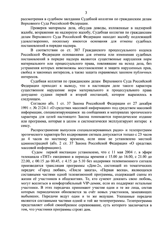 Определение ВС РФ об отмене решения Пресненского суда Москвы