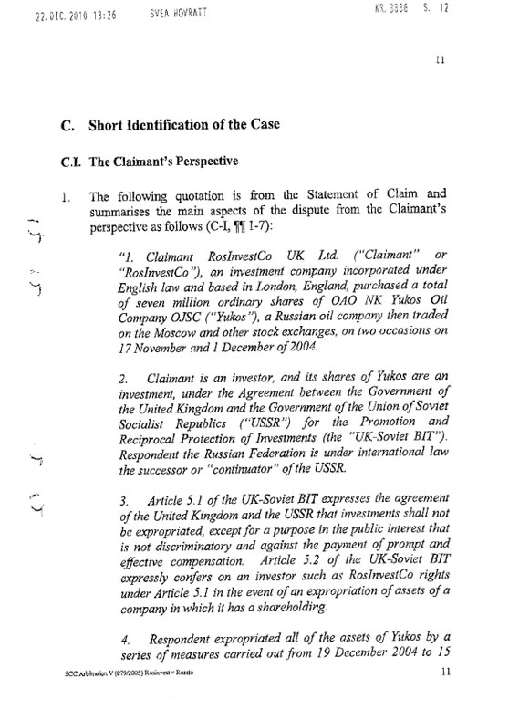 RosInvestCo UK Ltd. v. Российская федерация