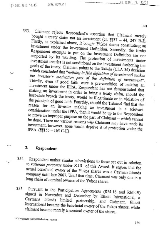 RosInvestCo UK Ltd. v. Российская федерация