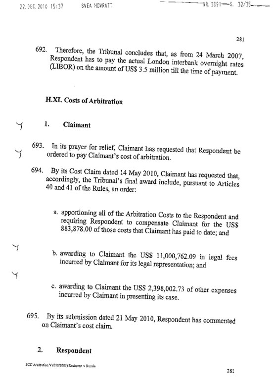 RosInvestCo UK Ltd. v. Российская федерация