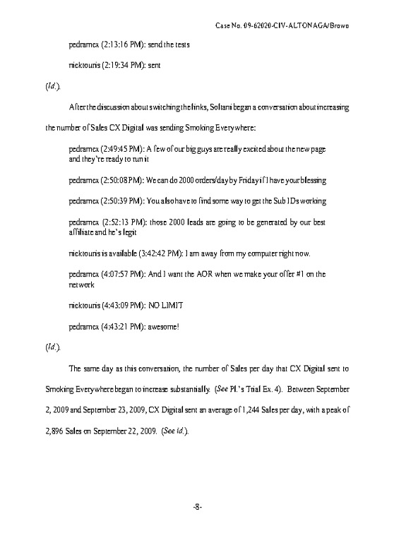 CX Digital Media, Inc. v. Smoking Everywhere, Inc., (S.D. Fla. Mar. 23, 2011)