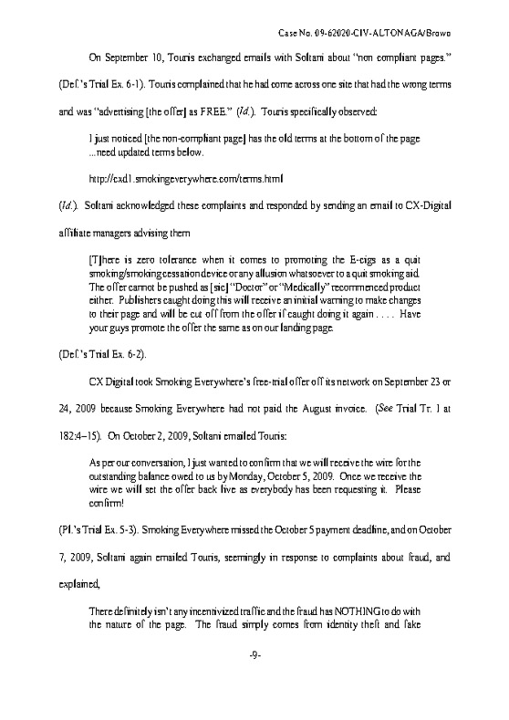 CX Digital Media, Inc. v. Smoking Everywhere, Inc., (S.D. Fla. Mar. 23, 2011)