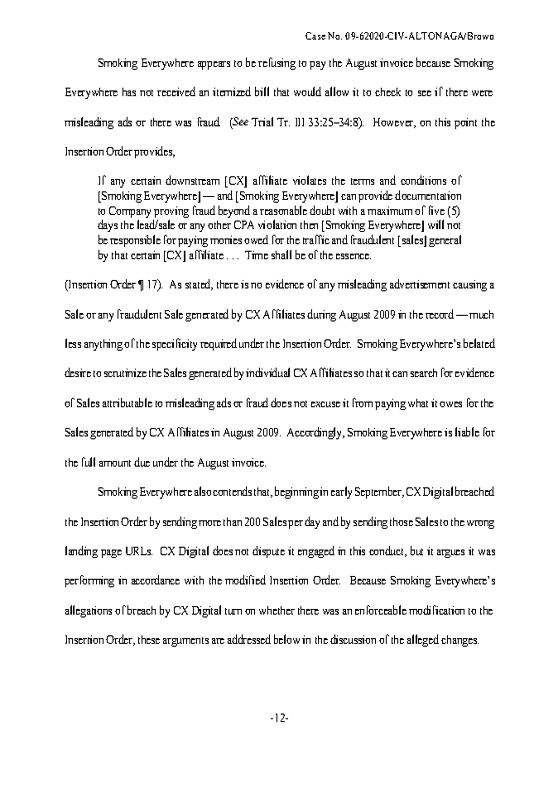 CX Digital Media, Inc. v. Smoking Everywhere, Inc., (S.D. Fla. Mar. 23, 2011)