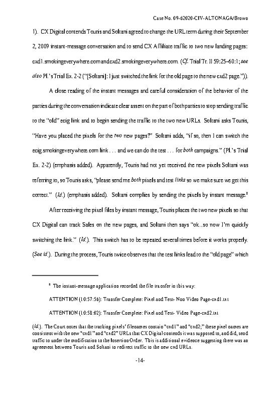 CX Digital Media, Inc. v. Smoking Everywhere, Inc., (S.D. Fla. Mar. 23, 2011)