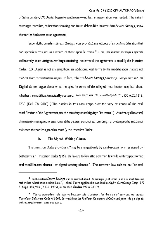 CX Digital Media, Inc. v. Smoking Everywhere, Inc., (S.D. Fla. Mar. 23, 2011)