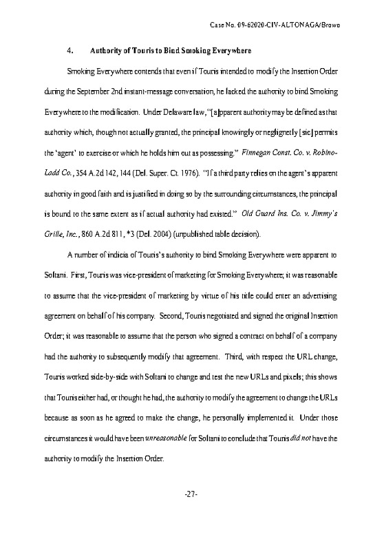 CX Digital Media, Inc. v. Smoking Everywhere, Inc., (S.D. Fla. Mar. 23, 2011)