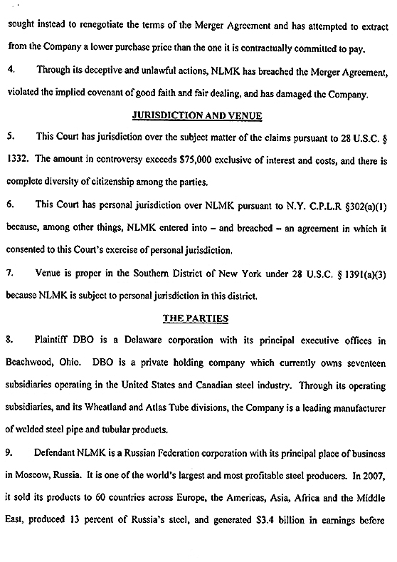 DBO Holdings, Inc. v. "Новолипецкий металлургический комбинат"